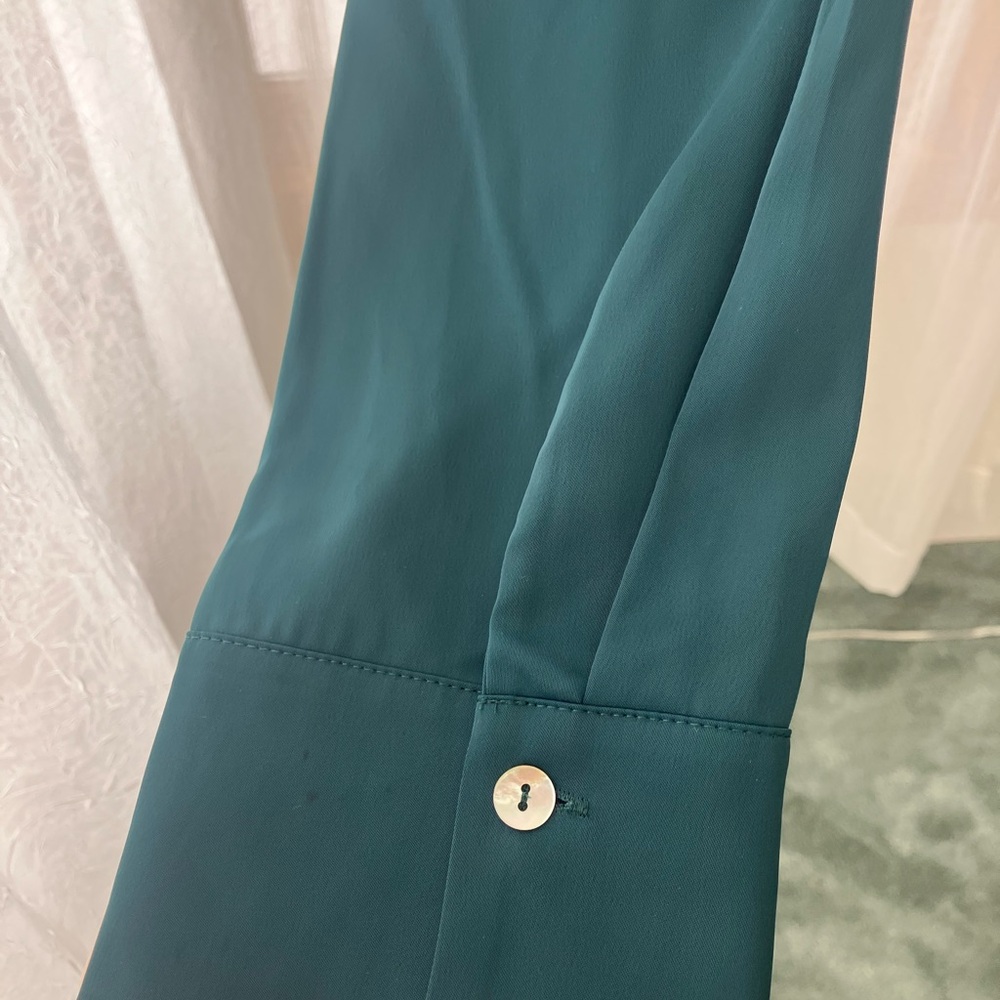Rachel Zoe Green Button-Down Satin Shirt - Picture 5 of 7